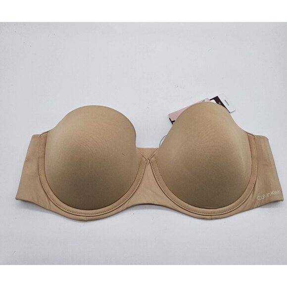 Calvin Klein Bra Womens Size 36C Beige Perfect Fit Strapless Underwire Push Up - Picture 1 of 11